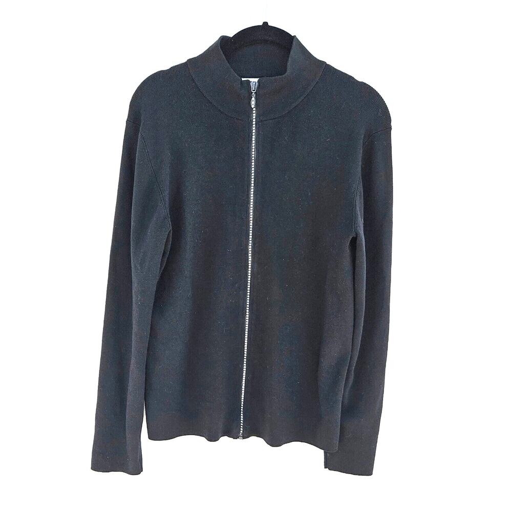 Vintage Chicos Sweater Jacket 1 Black Silk Nylon Rhinestone Zip Rib Cardigan 90s - Picture 3 of 8